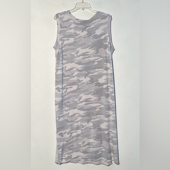 HILARY RADLEY Grey/WHT Camo Crew Side Slit SLVless Beachy Minimal Midi Dress XL - Picture 4 of 16